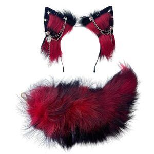 5886 Cat Fox Wolf Ears And Tail Set - Plush Cosplay Clips